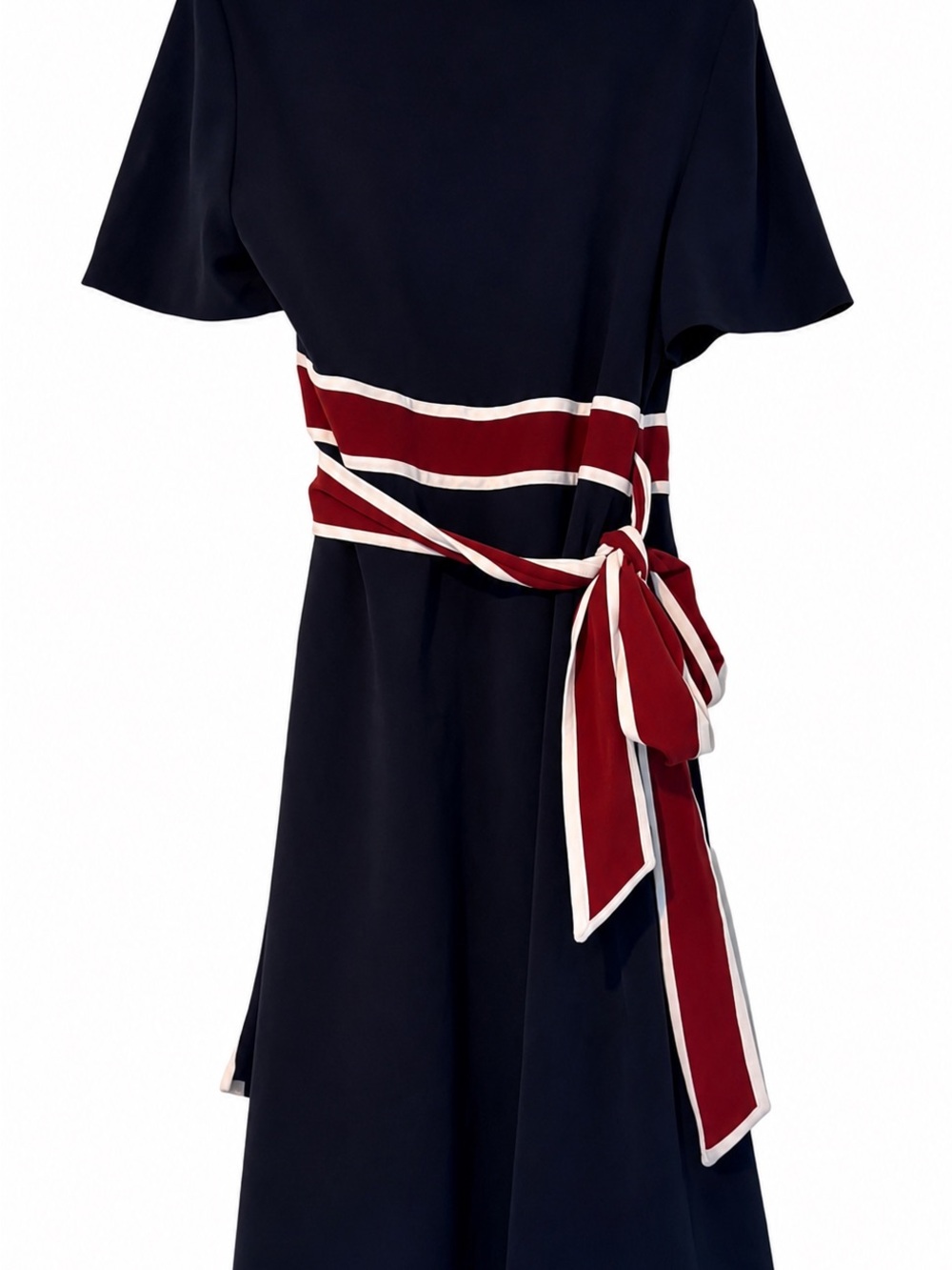Tory Burch Peggy Wrap Dress Navy Red White Striped Trim Sz 10 EUC - Picture 10 of 11